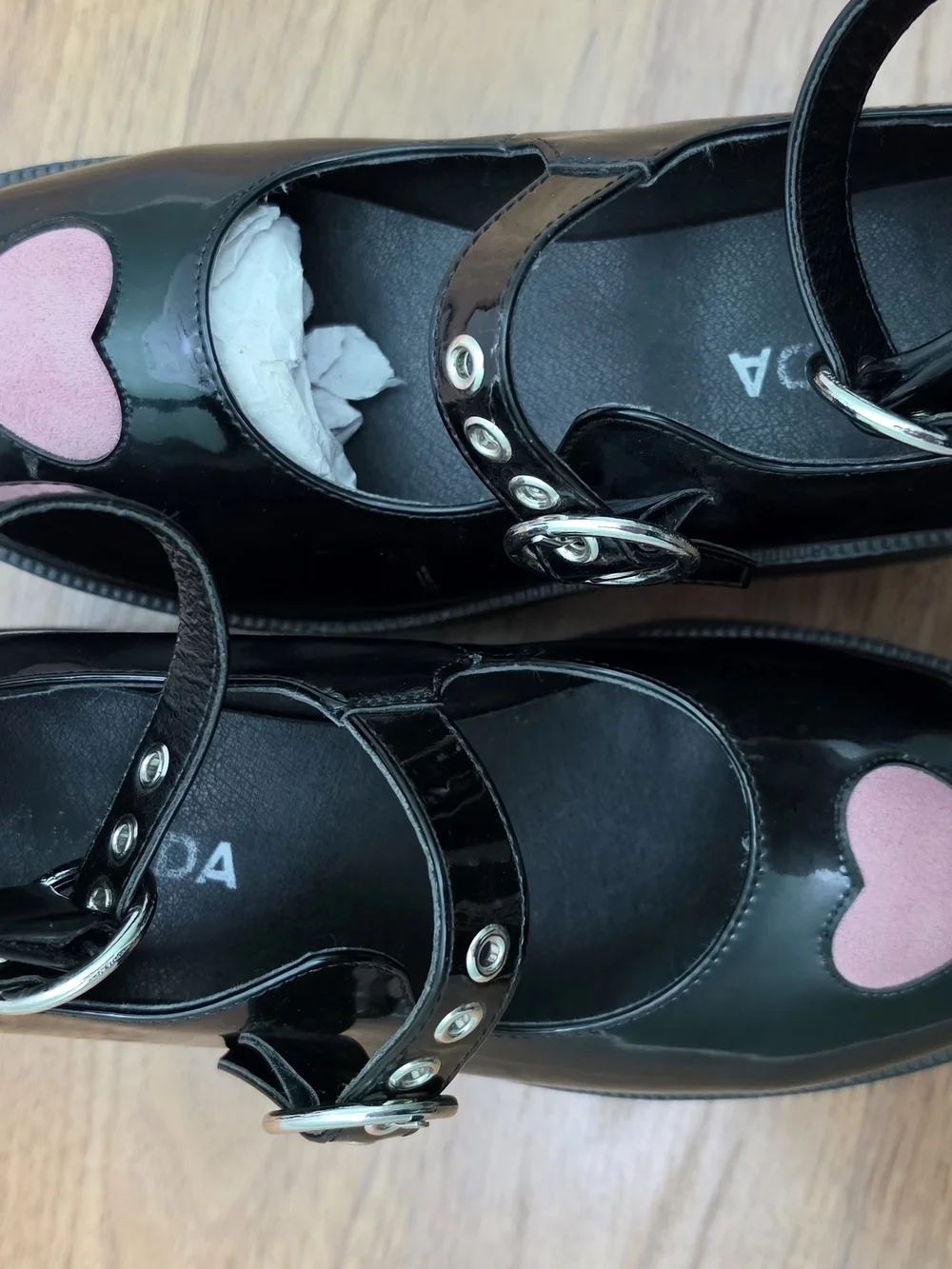 Black Patent Platform Mary Janes with Pink Heart Accent